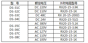 DS-34时间继电器外接电阻参考