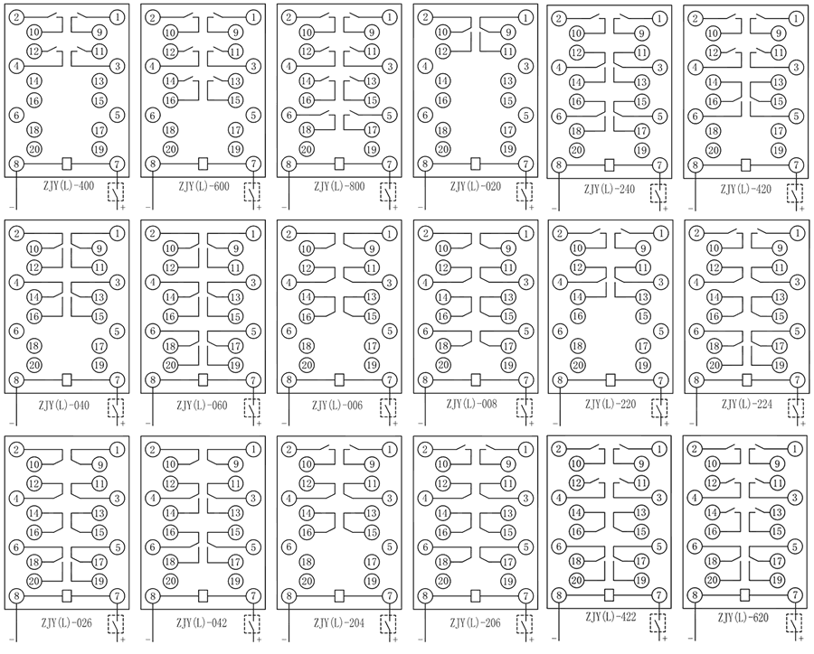 ZJL-008电流型中间继电器内部接线图