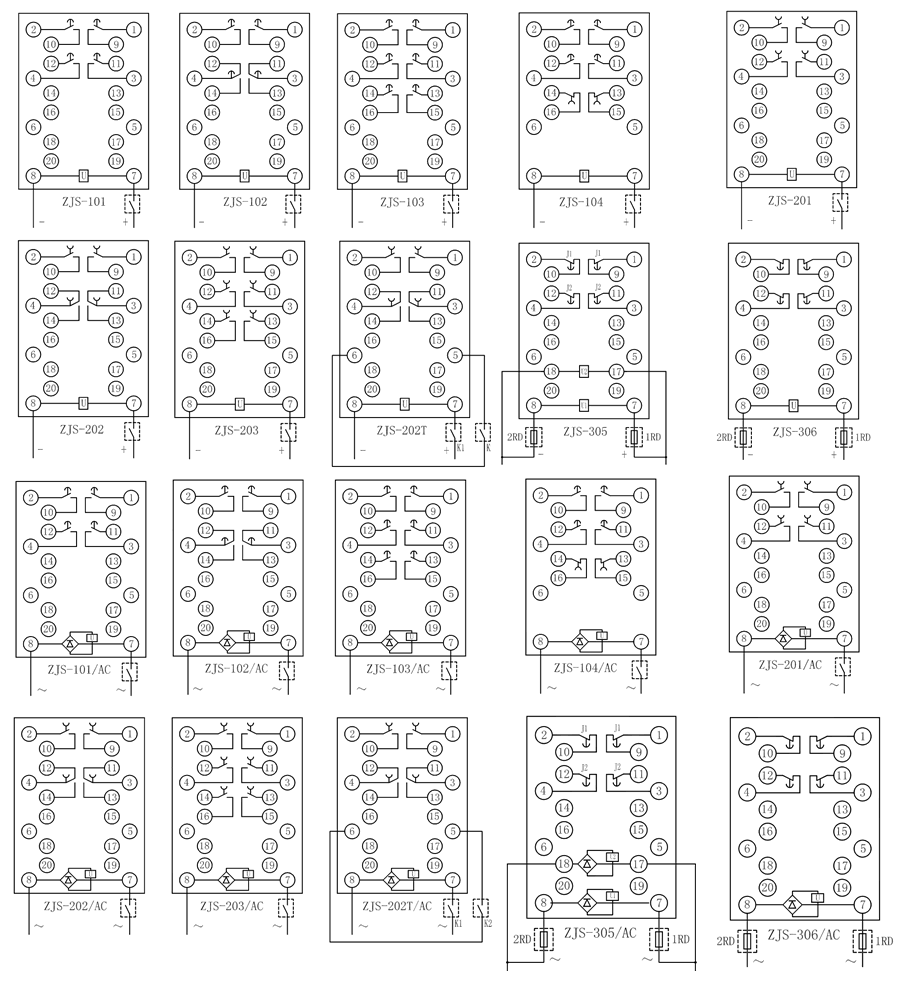 ZJS-202T/AC延时中间继电器内部接线图