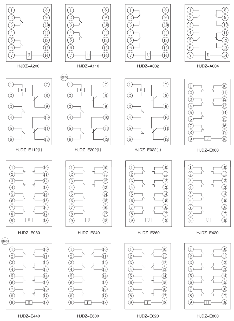 HJDZ-A110中间继电器内部接线图