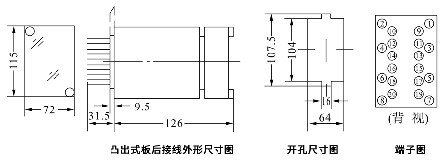 JZS-400/5凸出式板后接线安装尺寸图