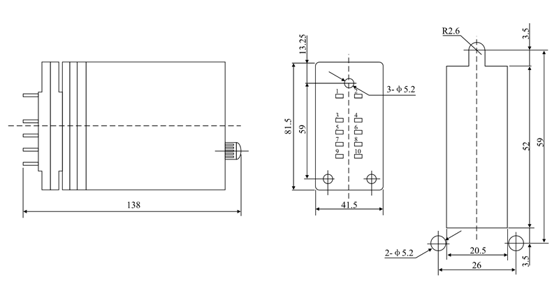 DZ-61/40继电器安装尺寸及开孔尺寸图