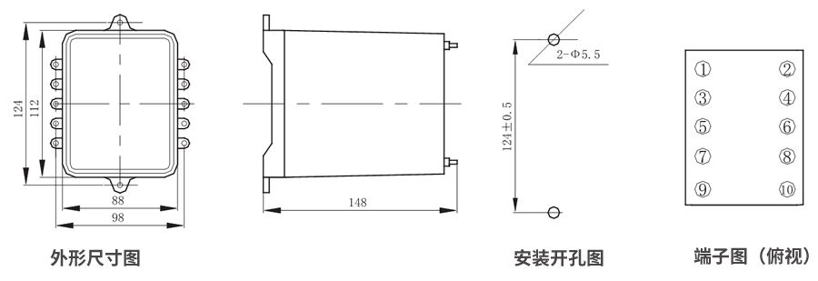 JZS-7/125板前接线外形尺寸和安装尺寸图