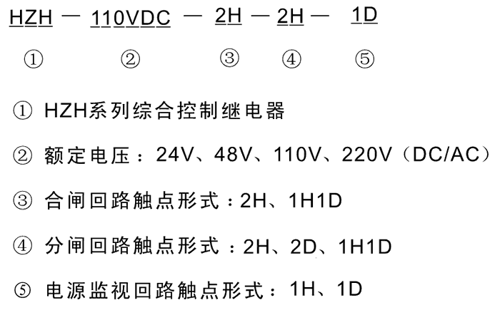 HZH-110VAC-2H-2D-1D型号及其含义